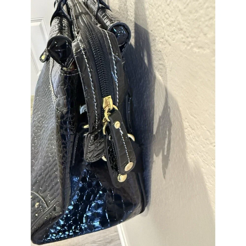 Samantha Brown  Black Camel Dowel Bag Carry on Croco Embossed Pre-owned